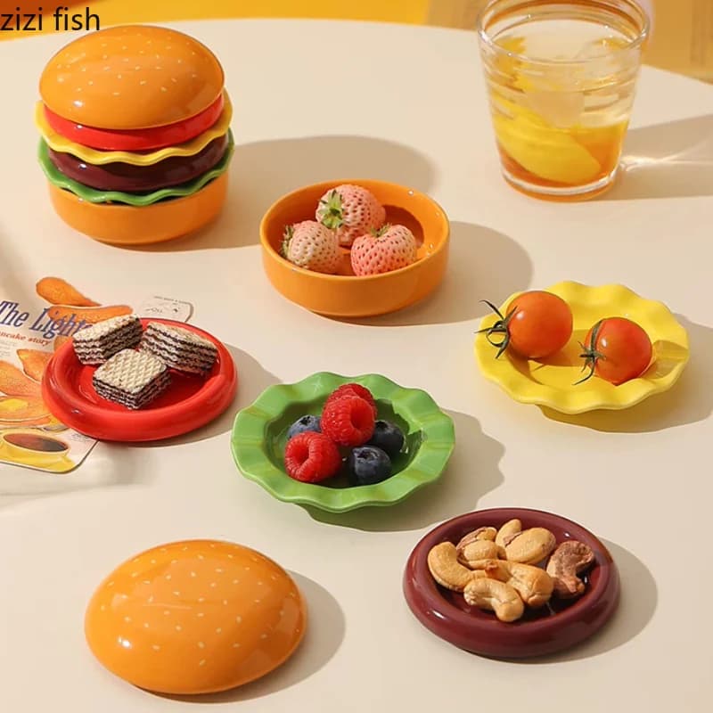 Ceramic Burger Plate Set With Dipping Dishes