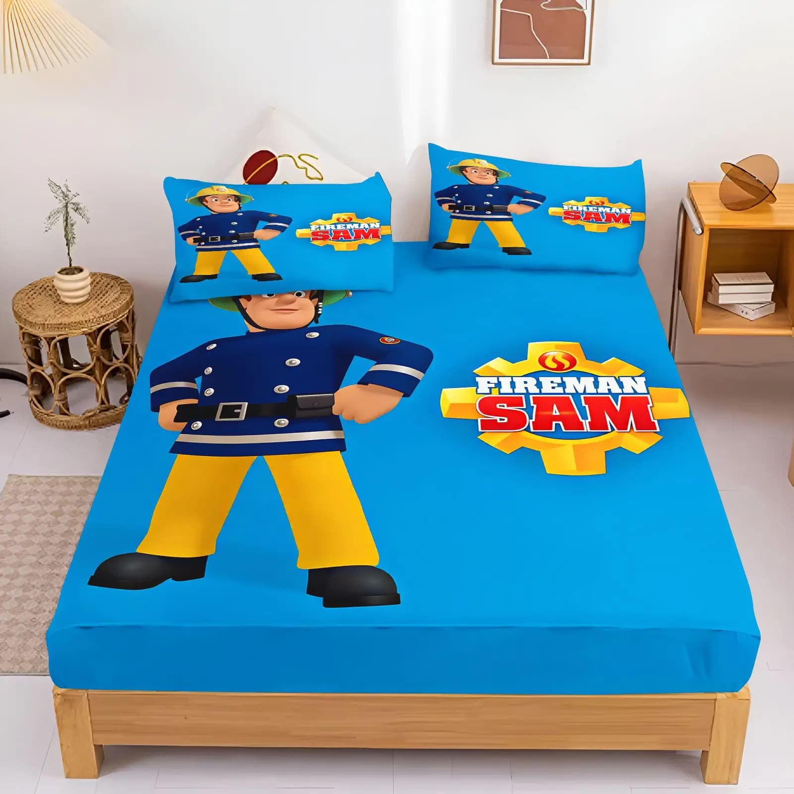 Fireman Sam Bedding Set Fitted Sheet Pillowcase Kids Cartoon Bed Cover Bedroom Decor Bed Sheets Home Textile