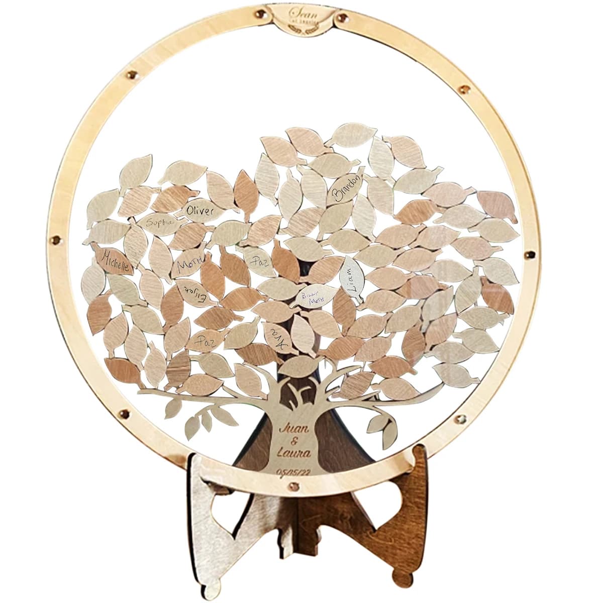 Wooden Round Guest Book Drop Box with Leaves