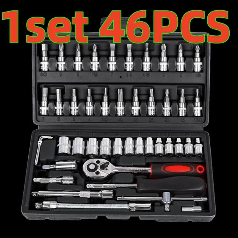 46-Piece Car Repair Tool Set with Ratchet Wrench