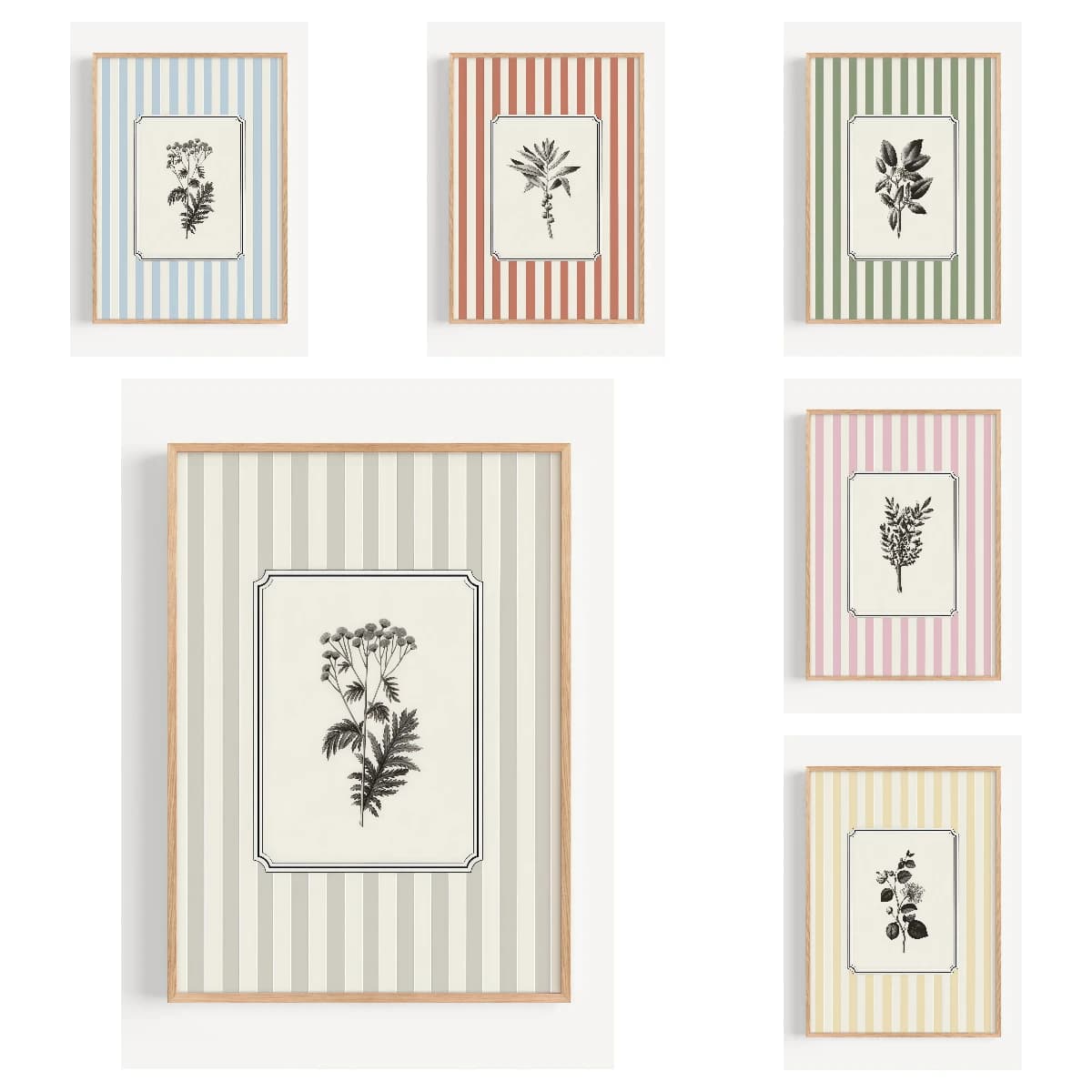 Minimalist Plants Stripes Canvas Wall Art