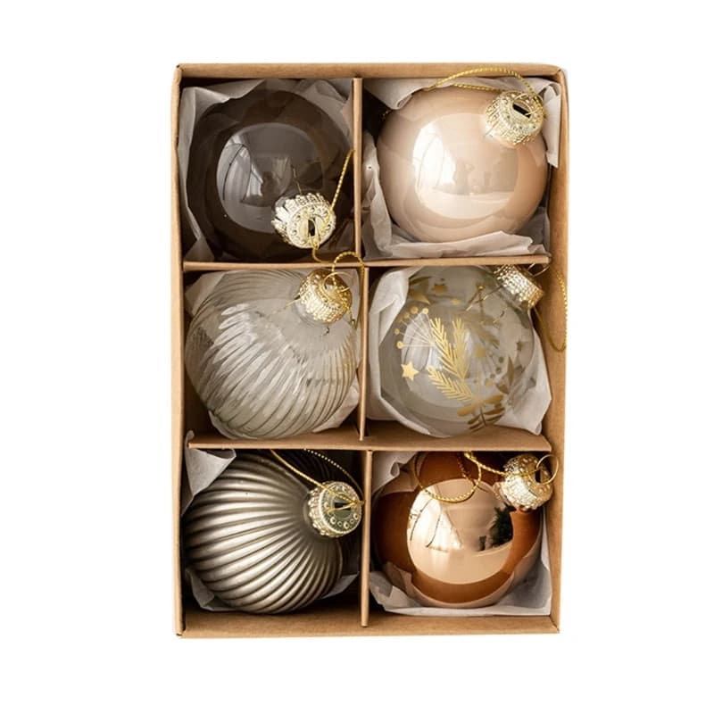 Glass Christmas Baubles Ornaments, Pack of 6