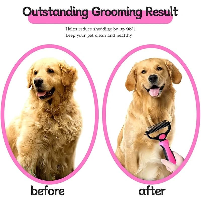Pet Deshedding Brush with Self-Cleaning Button