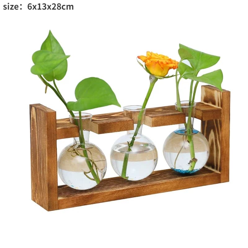 Wooden Frame Glass Hydroponic Vase