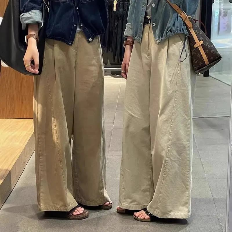 Khaki High Waist Wide Leg Casual Pants
