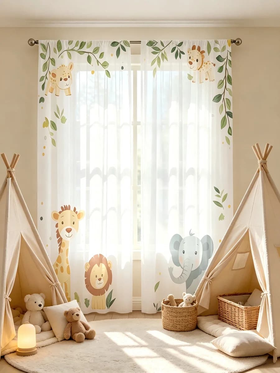 Forest Playground Sheer Curtain Panels
