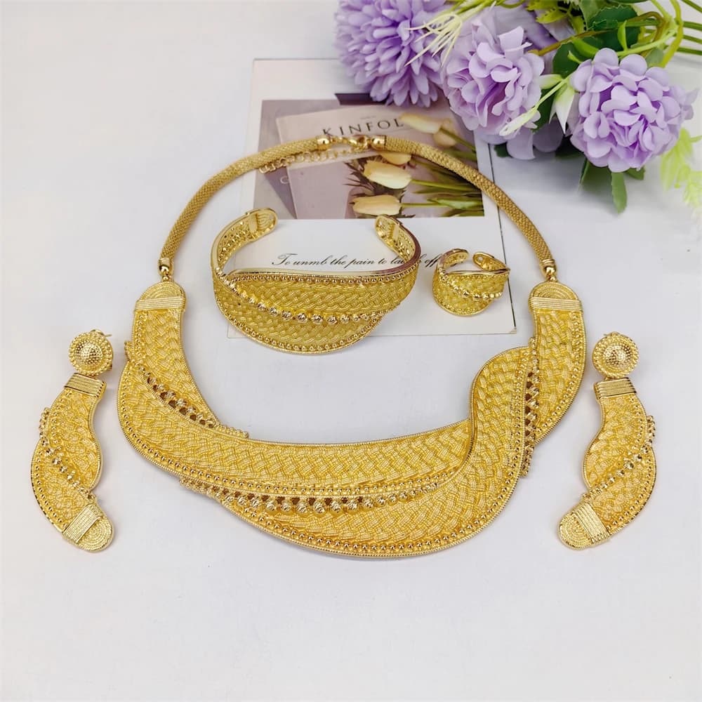 Dubai Jewelry Set Minimalistiese Quality Women Necklace Earrings Bracelet And Ring Luxury Design Weding Party Gift