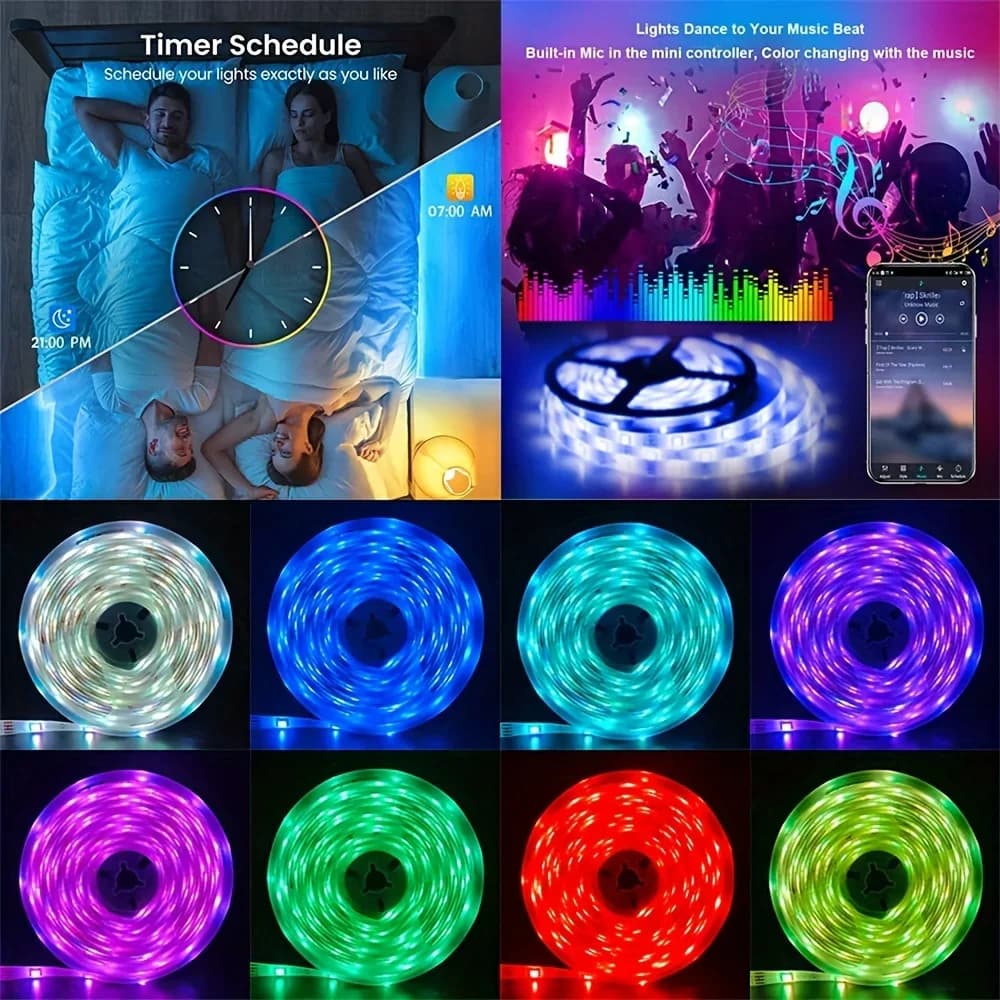 LED Strip Lights 24V RGB Lights Strip Color Changing Bluetooth App Control Music Sync for Room Decor with Remote & Power Supply