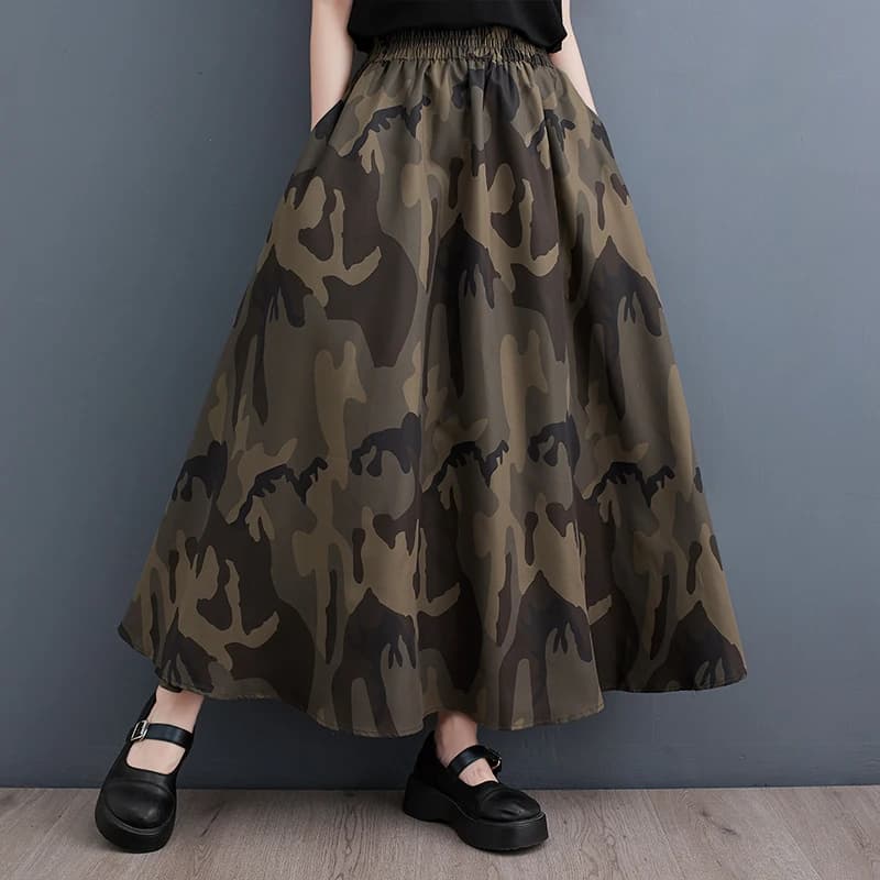 Camouflage Print A-Line Maxi Skirt
