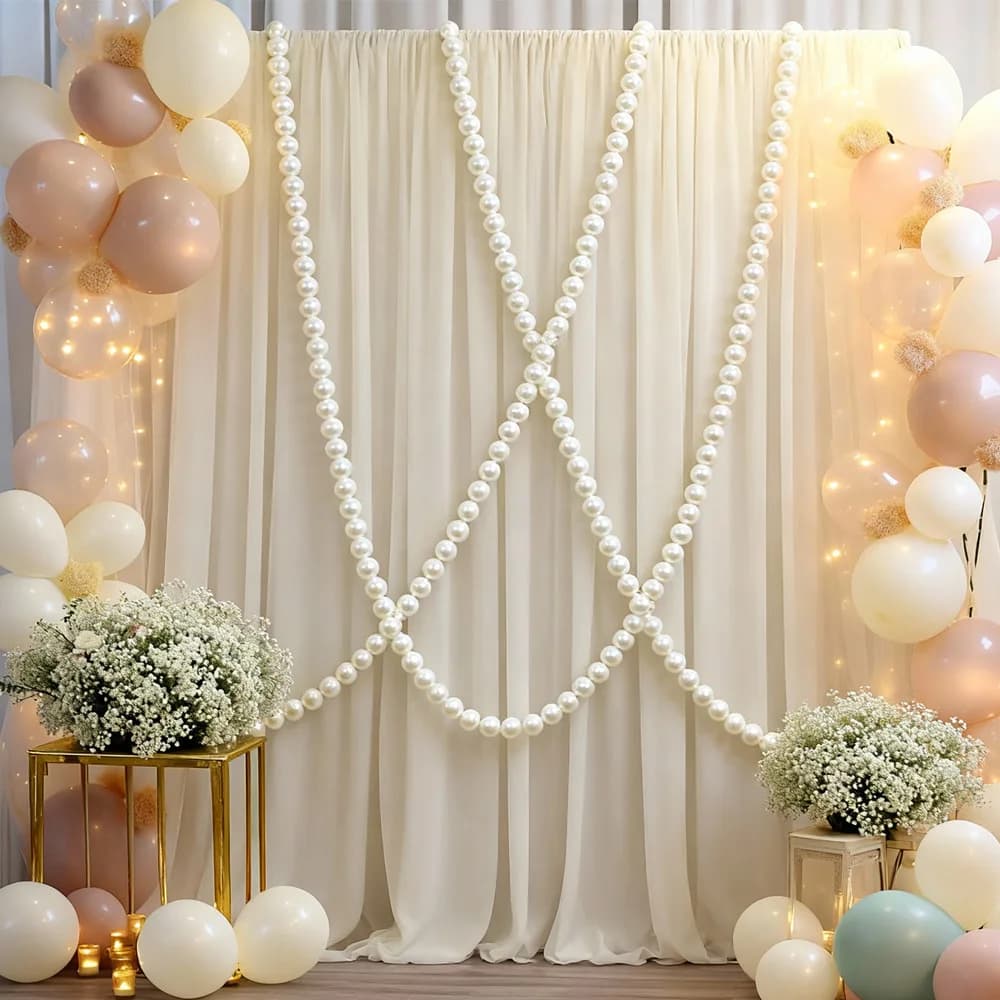 Wedding Backdrop Wall Decor - Faux Large Pearl - DIY Beaded Garland White Ball Pendant & Figurine