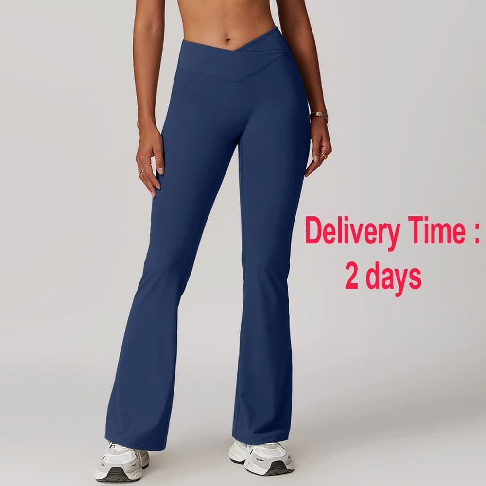 Gym Leggings Women High Waist Flared Pants Cross Waist Sport Tights Ladies Push Up Fitness Leggin Workout Clothes