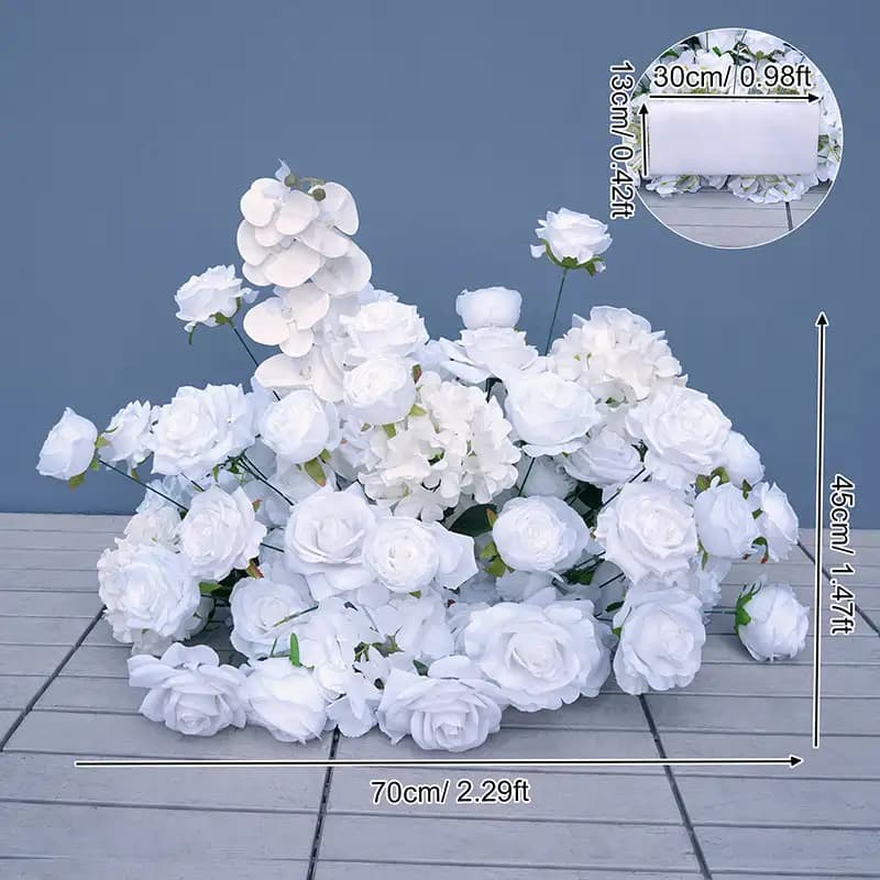 Pure White Silk Rose Flower Row Runner