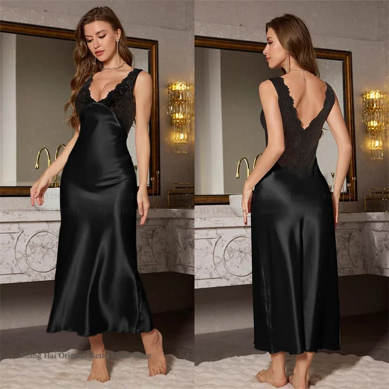 Long Lace Satin Nightgown