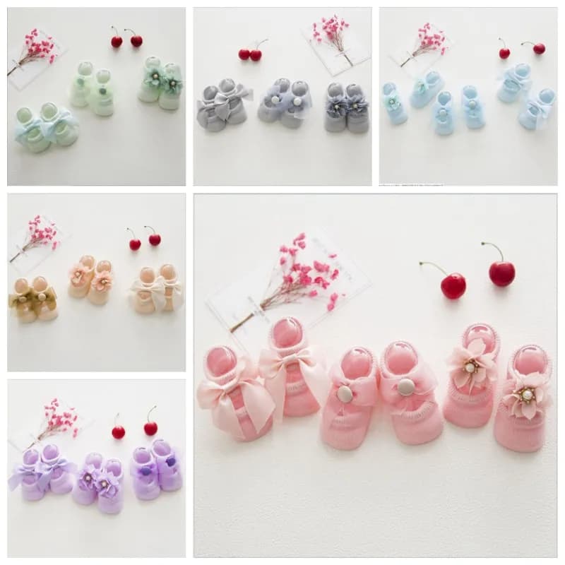 Baby Cotton Anti-Slip Socks with Bow Details
