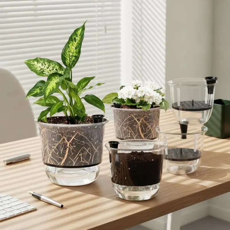 Self-Watering Indoor Plant Pot with Reservoir