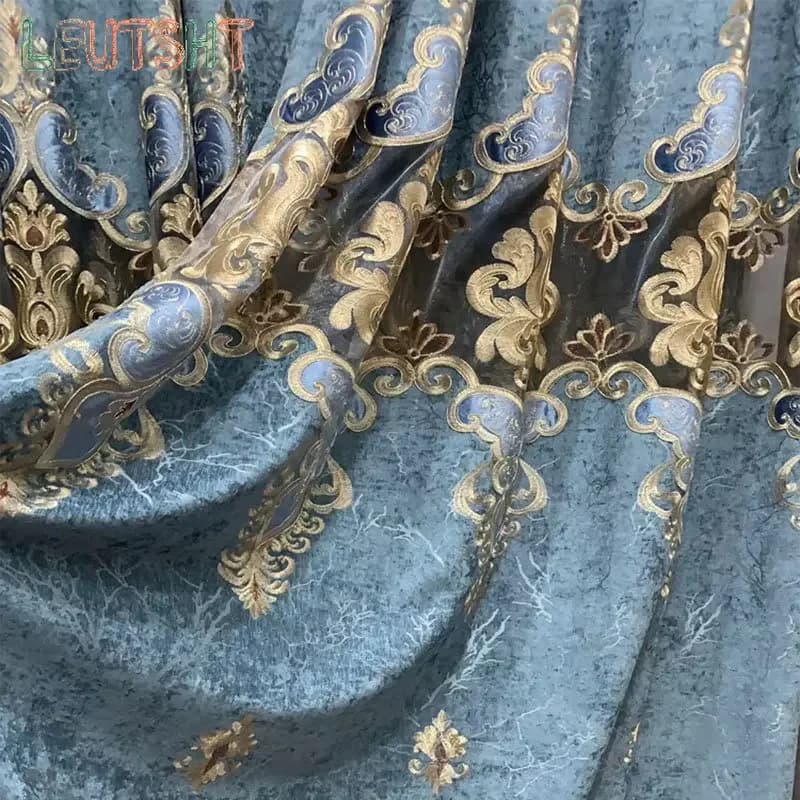 European Embroidered Chenille Tulle Curtain Panels