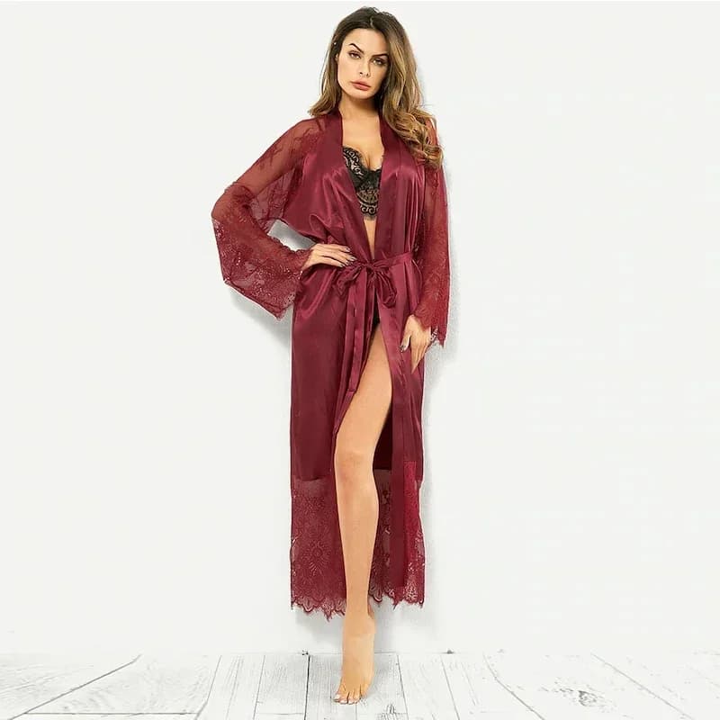 Women's Satin Lace Kimono Robe
