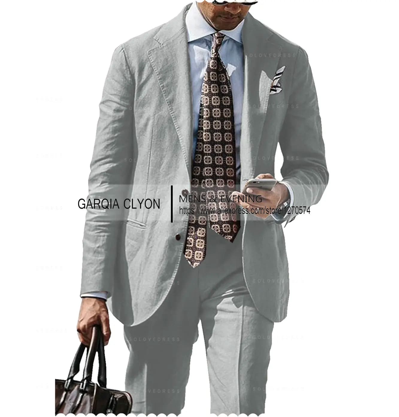 Men's Cotton Linen Casual Suit Jacket and Pants Set