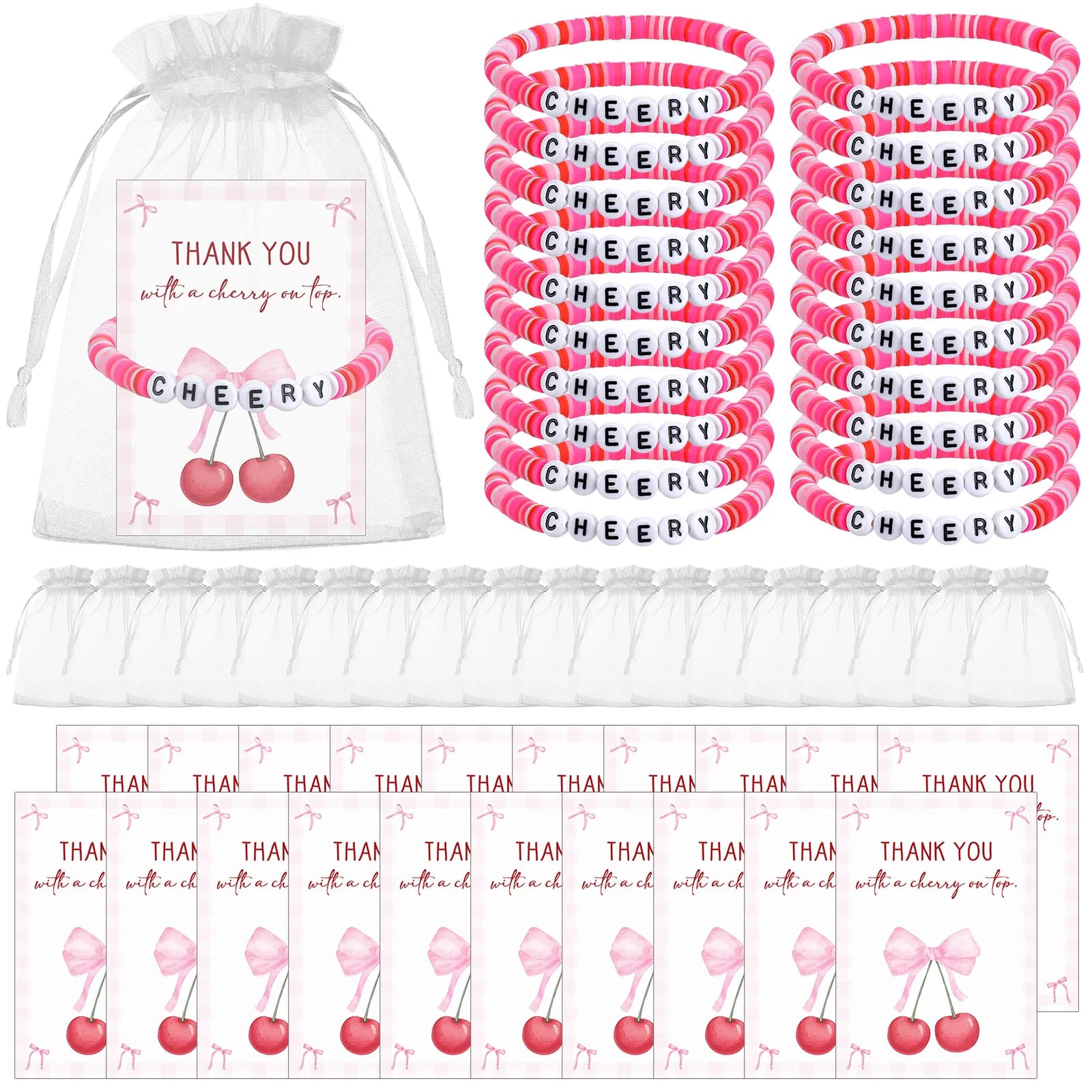 Cherry Bracelet Party Favor Set with Thank You Cards