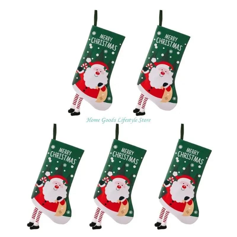 Plush Christmas Stockings Set of 5 with Striped Legs