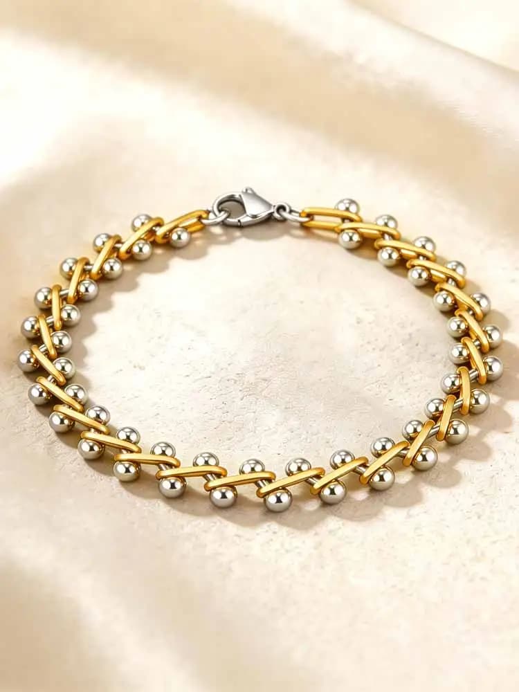 Gold Silver Two-Tone Beaded Stackable Bracelet