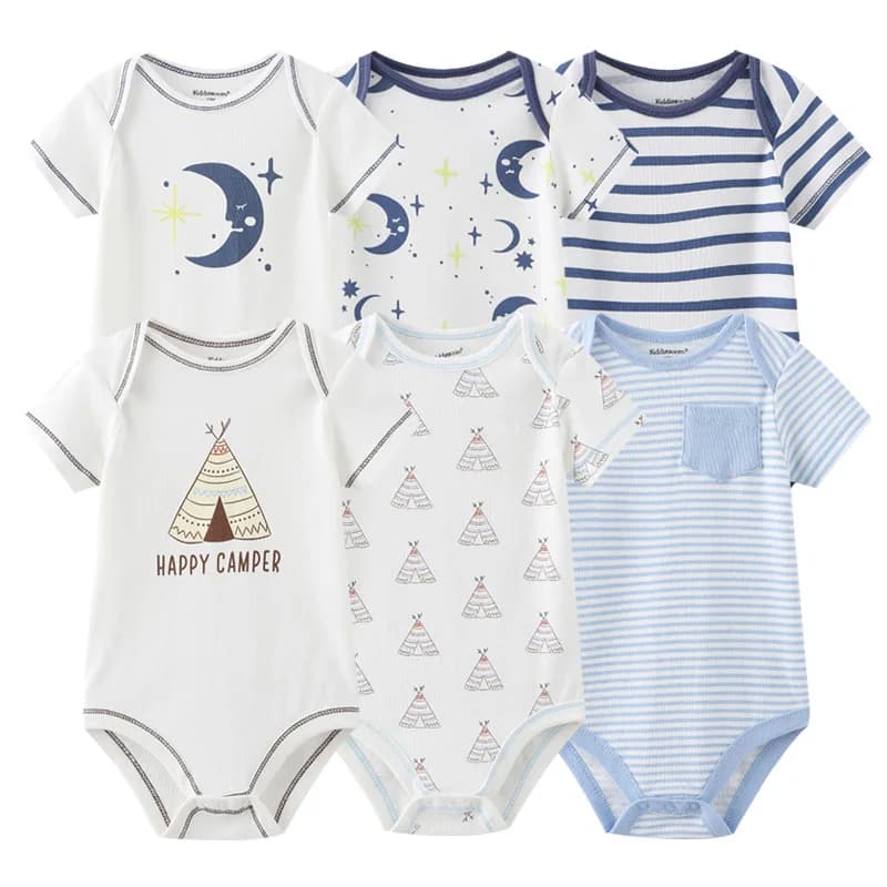 Newborn Bodysuits Cotton Cartoon Baby Girl Clothes Set 6Pieces Short Sleeve Baby Boy Clothes Summer Solid Color Bebes