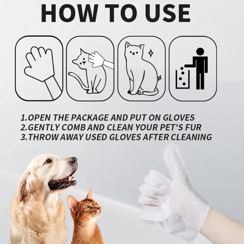 Disposable Pet Cleaning Gloves for Cats and Dogs