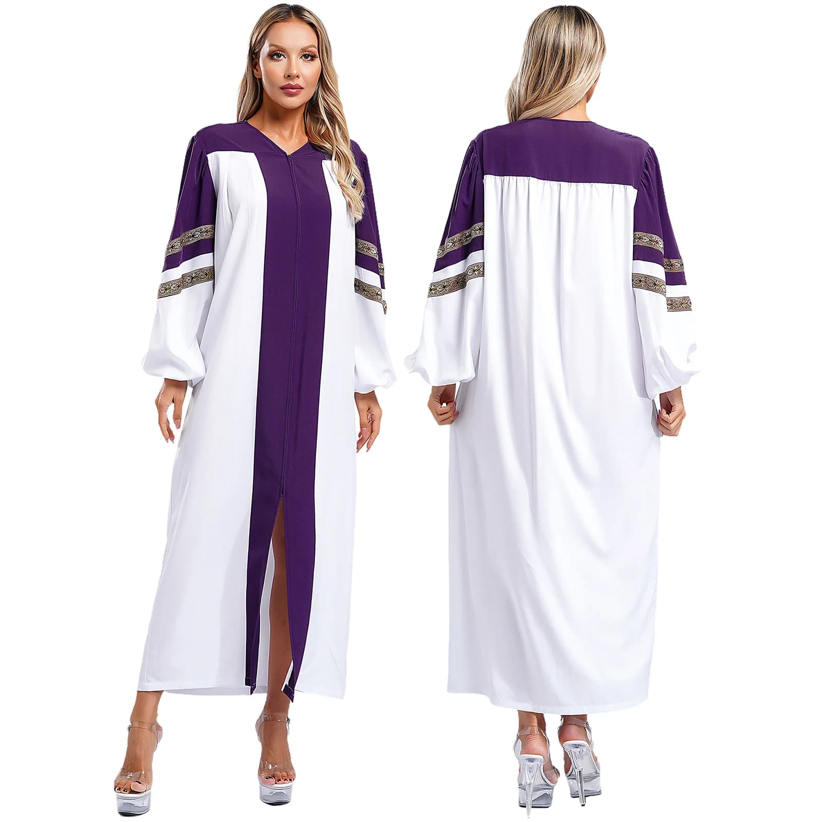 Women's Clergy Robe with Embroidered Sleeves