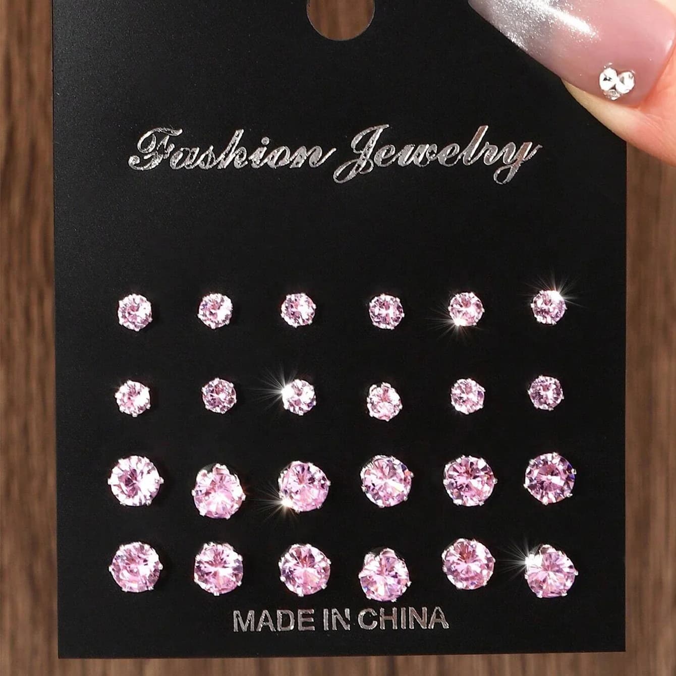 Zirconia Stud Earrings Set, 12 Pairs