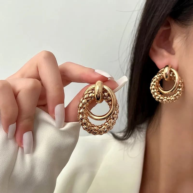 Double Ring Shiny Stud Earrings