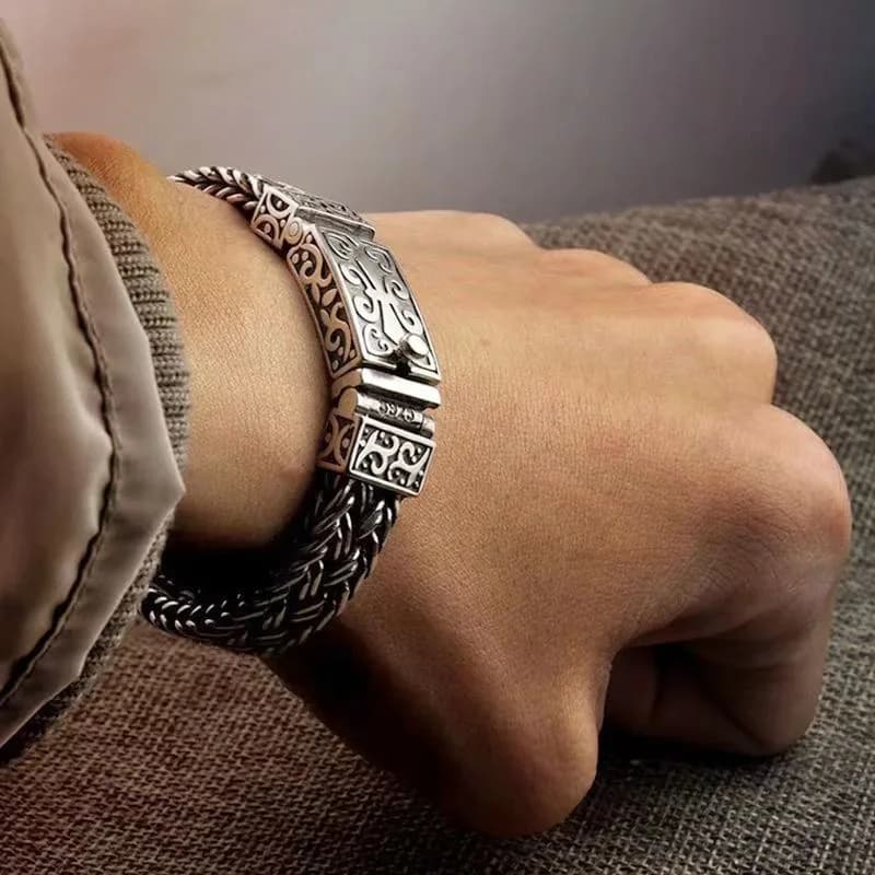 Silver Braided Chain Charm Bracelet for Men
