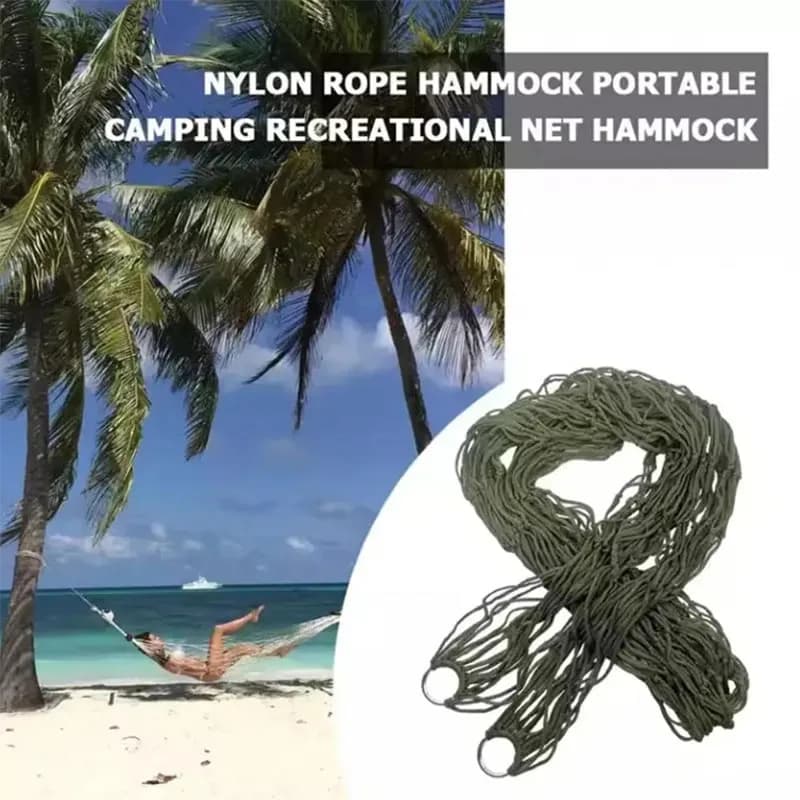 Outdoor Gear - Thickened Mesh Camping Hammock, Nylon Rope Single-Person Mesh Hammock