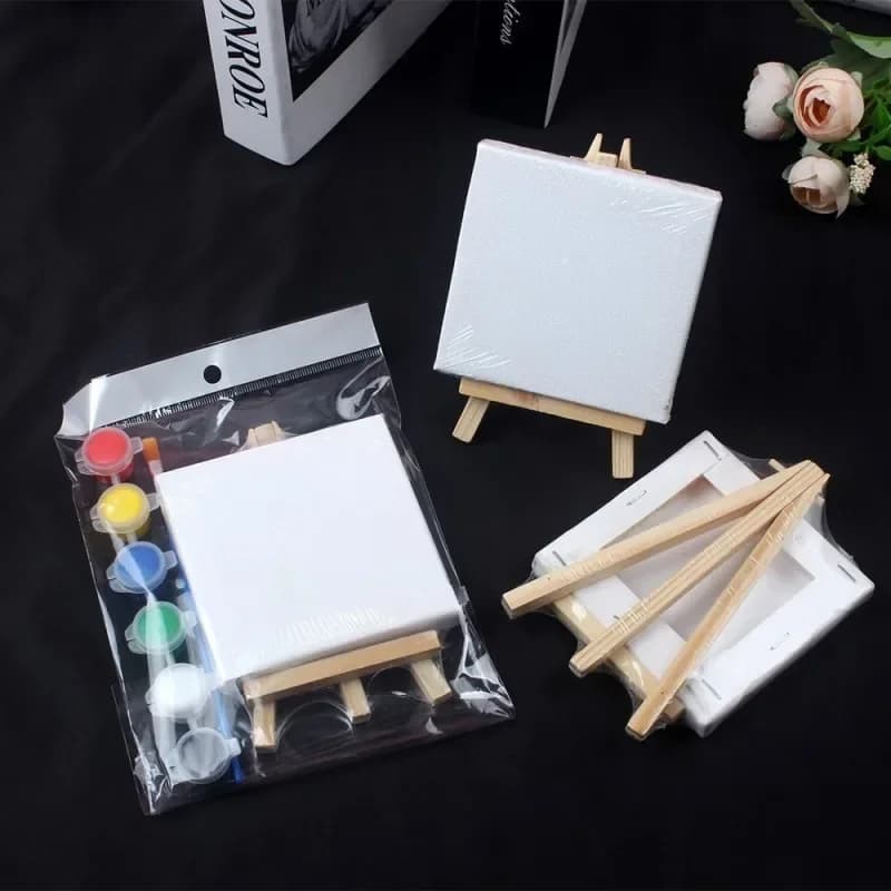Kids Canvas Paint Set with Easel and Brushes
