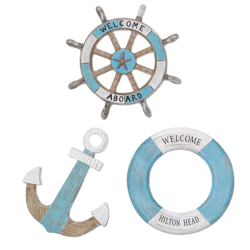 1 Set of Nautical-Themed Home Decor Wooden Anchors, Helms, and Lifebuoys Ocean-Themed Wall Decorations Indoor Nautical Decor Can Be Used for Wall Decoration at Outdoor Parties and Garden Gatherings
