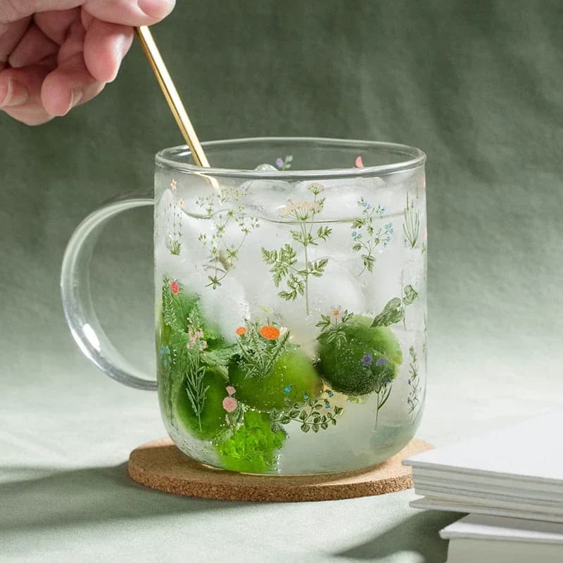 Glass Grass Pattern Drinking Mugs Set