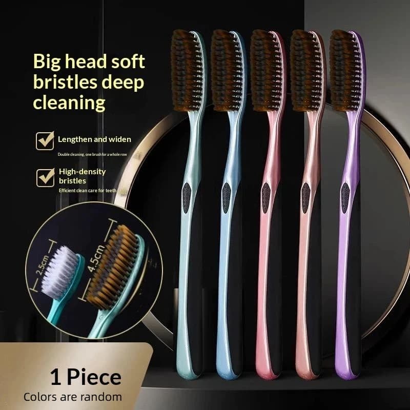 Soft Bristle Toothbrush with Extended Head and Anti-Slip Handle