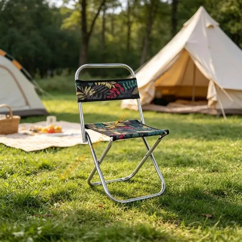 Camping Folding Stool with Backrest, Fabric and Metal Frame for Fishing, Event Seating, Park Breaks, Home Sitting, and Daily
