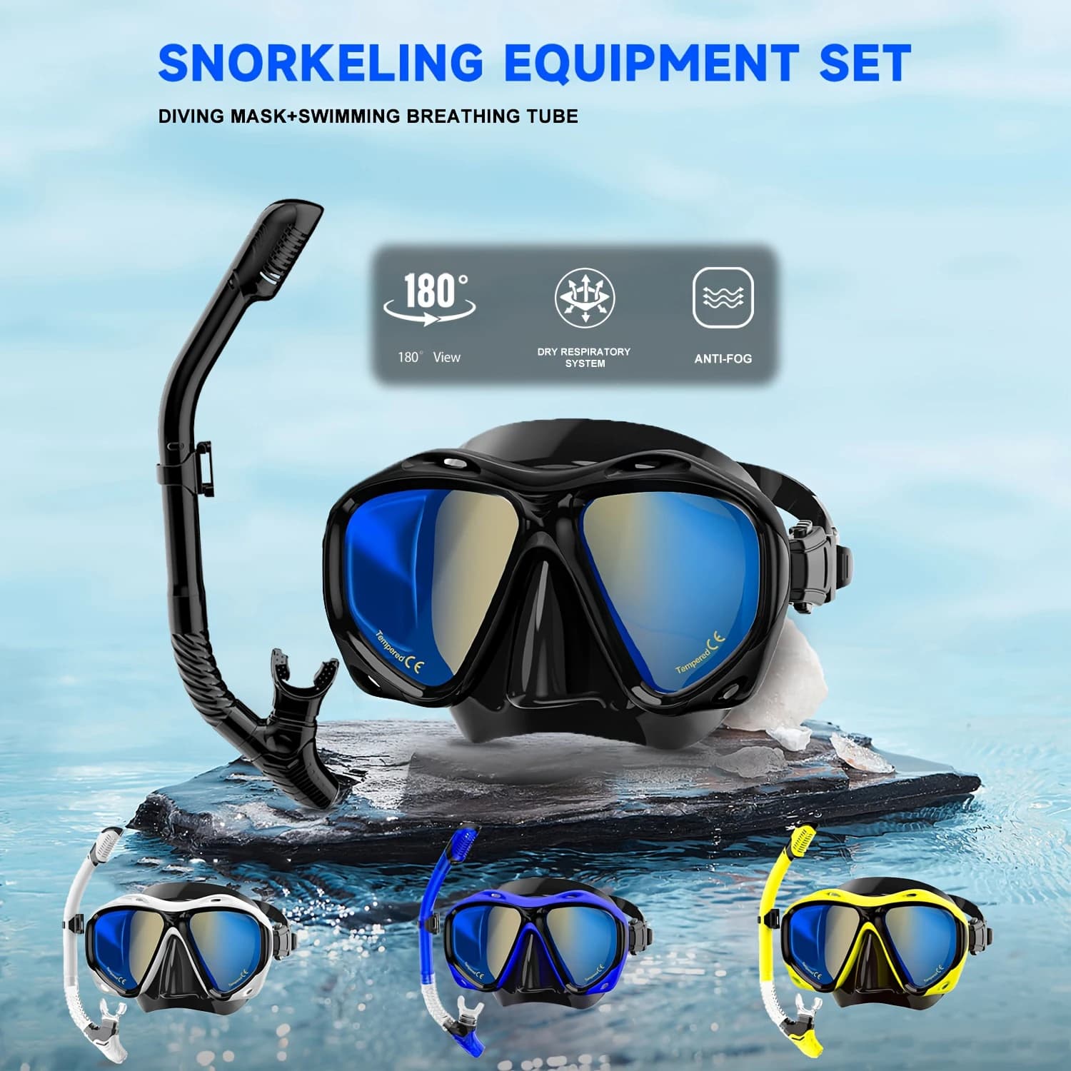 Professional Dry Snorkel Set with Anti-Fog Mask