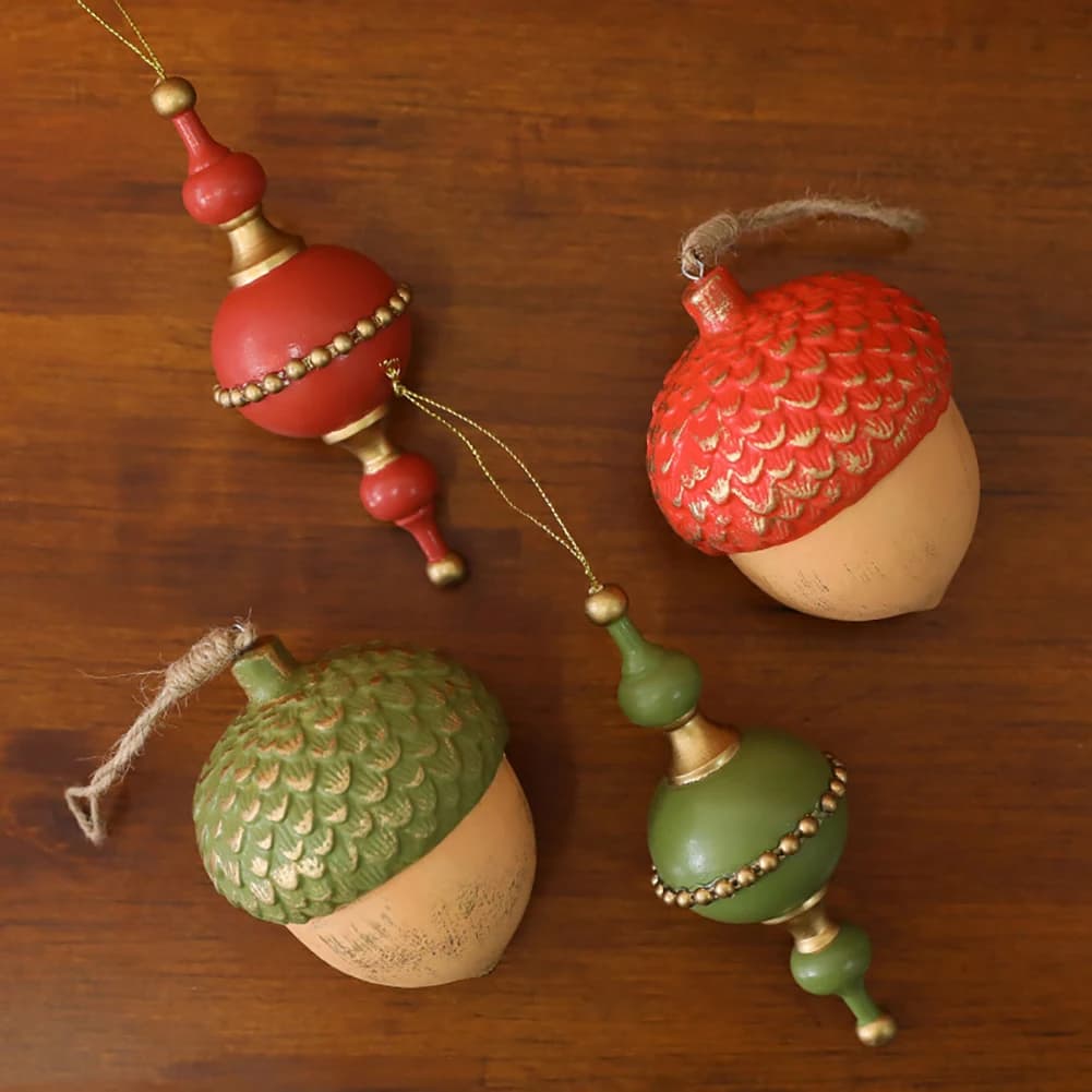 Wooden Acorn and Star Christmas Ornaments