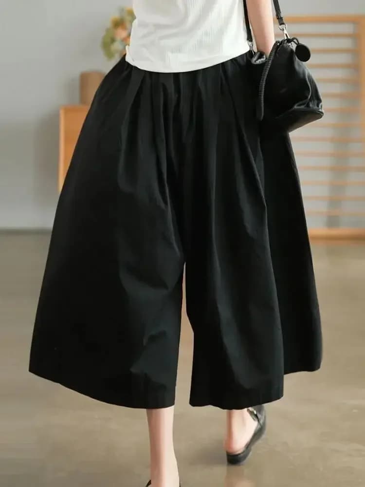 Wide Leg Cotton Elastic Waist Pants