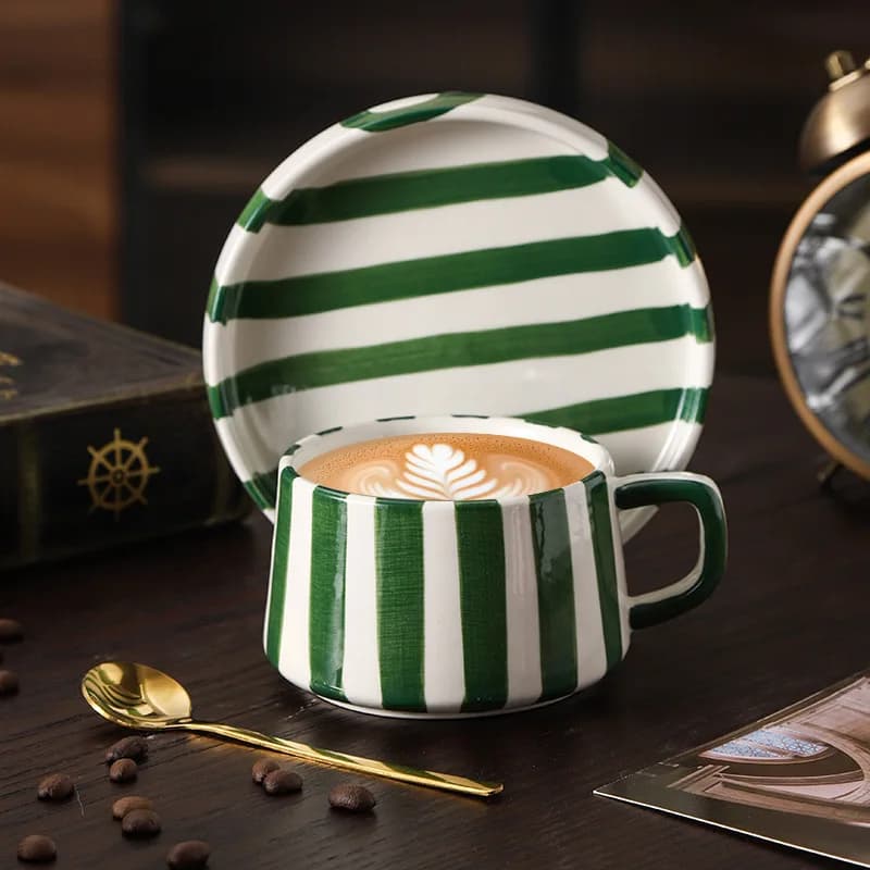 Hand-Painted Striped Ceramic Mug Set