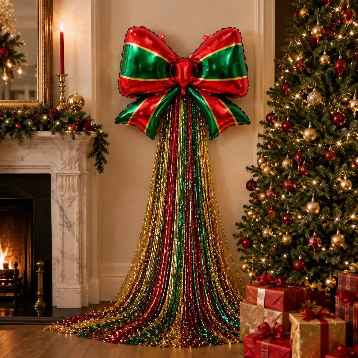30-Inch Christmas Bow Balloon Set with Streamers