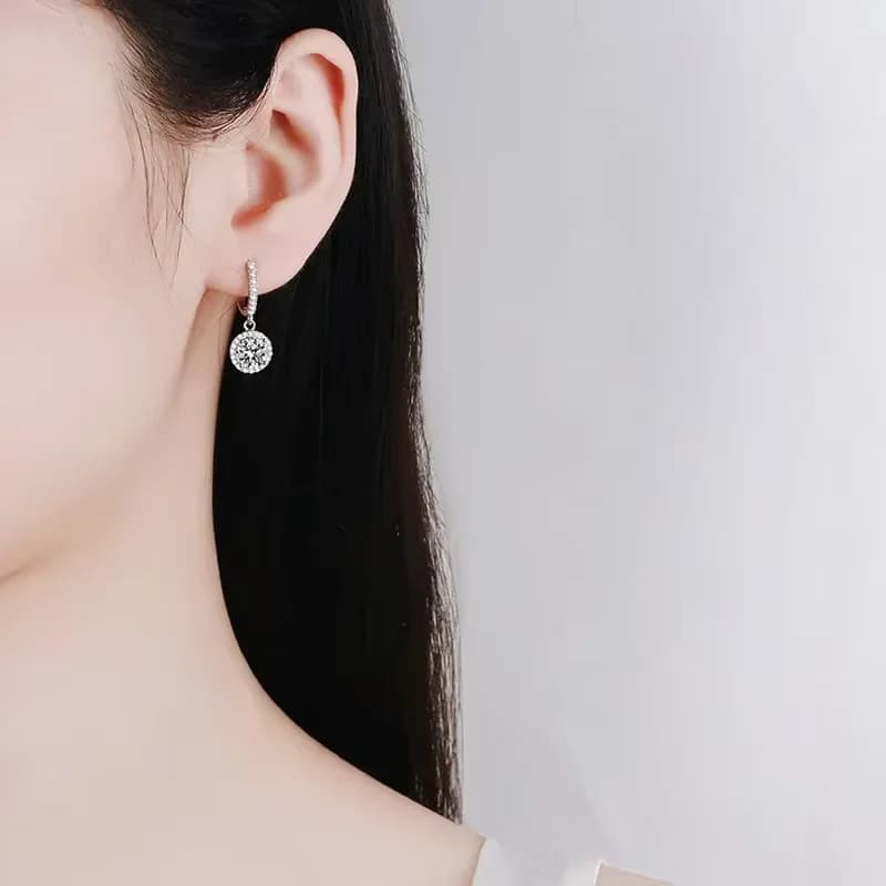 Sterling Silver Moissanite Round Earrings