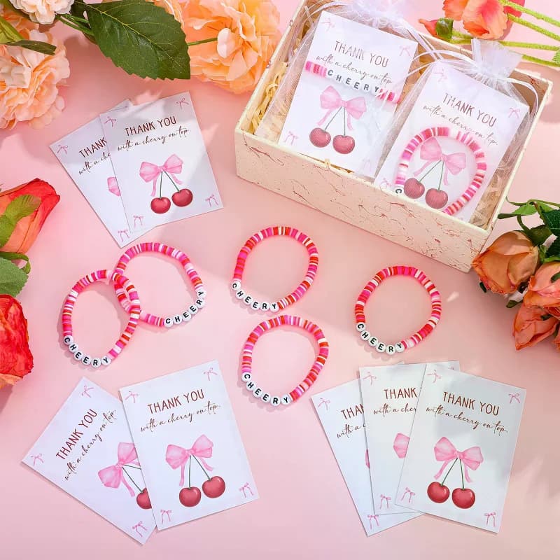 Cherry Bracelet Party Favor Set with Thank You Cards