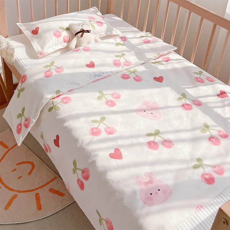 3Pcs Set Newborn Baby Crib Bedding Sets Cotton Soft Cartoon Print Color Bedroom Bed Cot Linen Quilt Cover Case Sheets Pillow