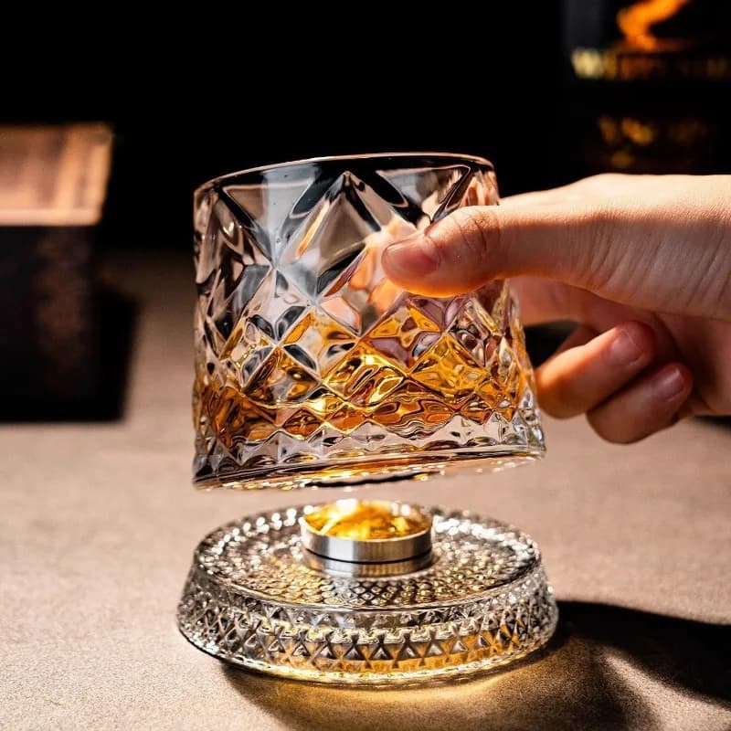 Rotating Whisky Glass with Crystal Base