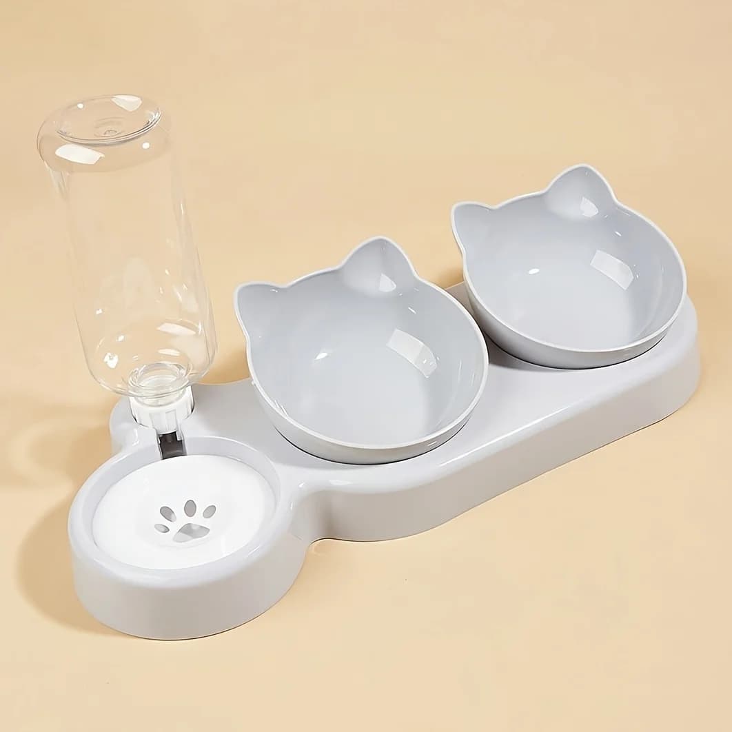 3-in-1 Tilted Cat Food and Water Bowl Set