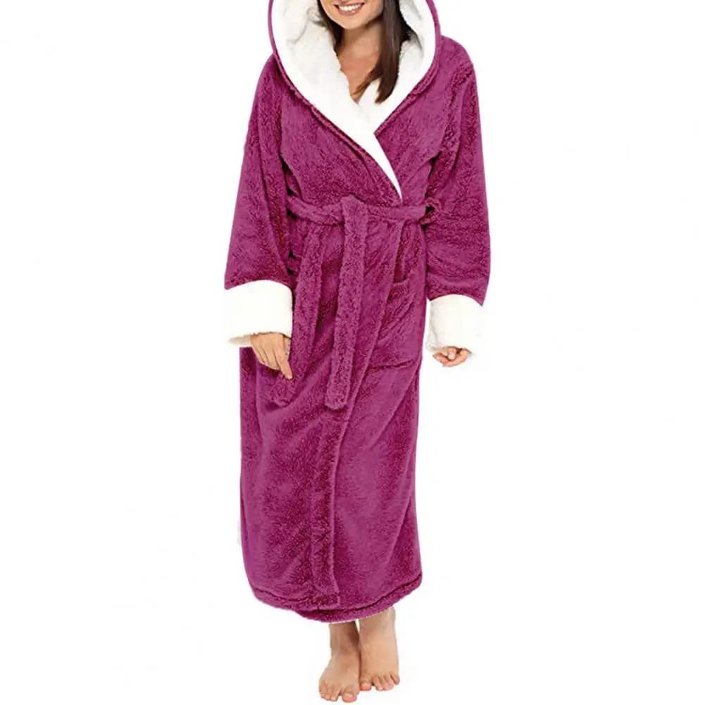 Women's Hooded Plush Fleece Bathrobe