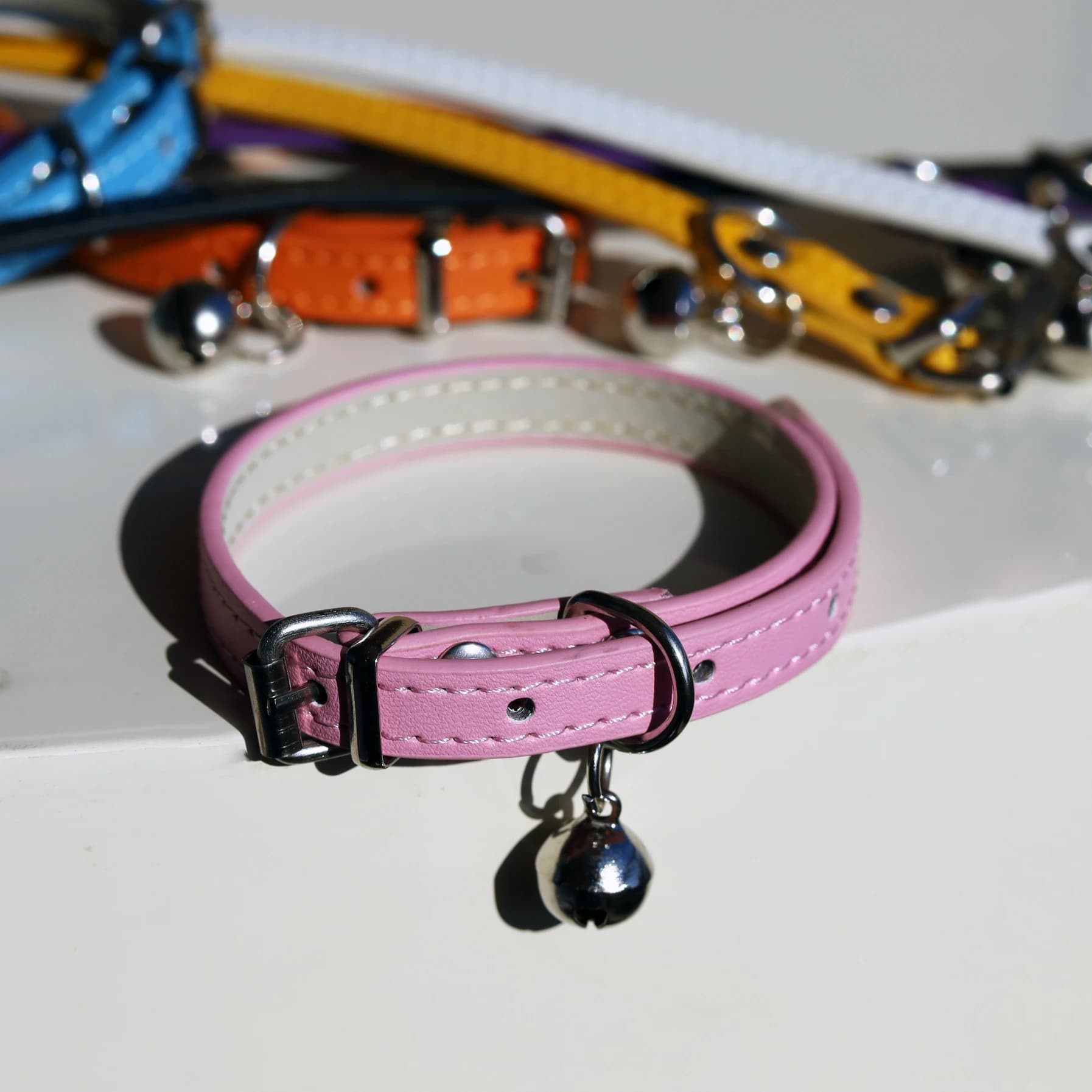 Adjustable PU Leather Cat Collar with Metal Buckle