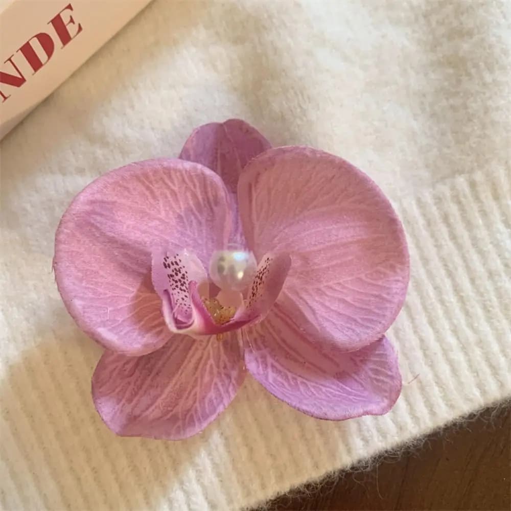 Hair Accessories Flower Hair Clip Pink Orchid Headdress Orchid Hairpin Hair Ornament Side Barrettes Bohemia Barrettes Bridal